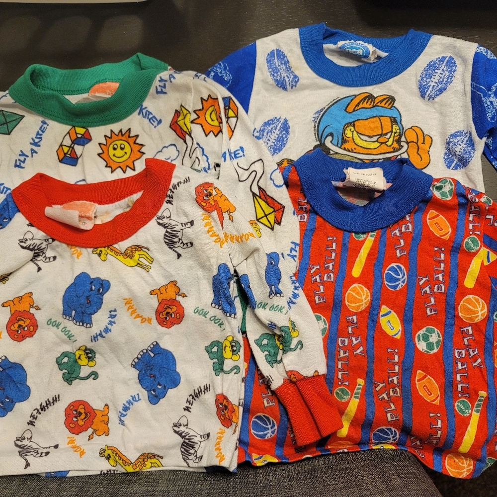 Vintage Fisher Price Kidswear & PCA Garfield Pajama Tops Lot Of 4 Sz 2T